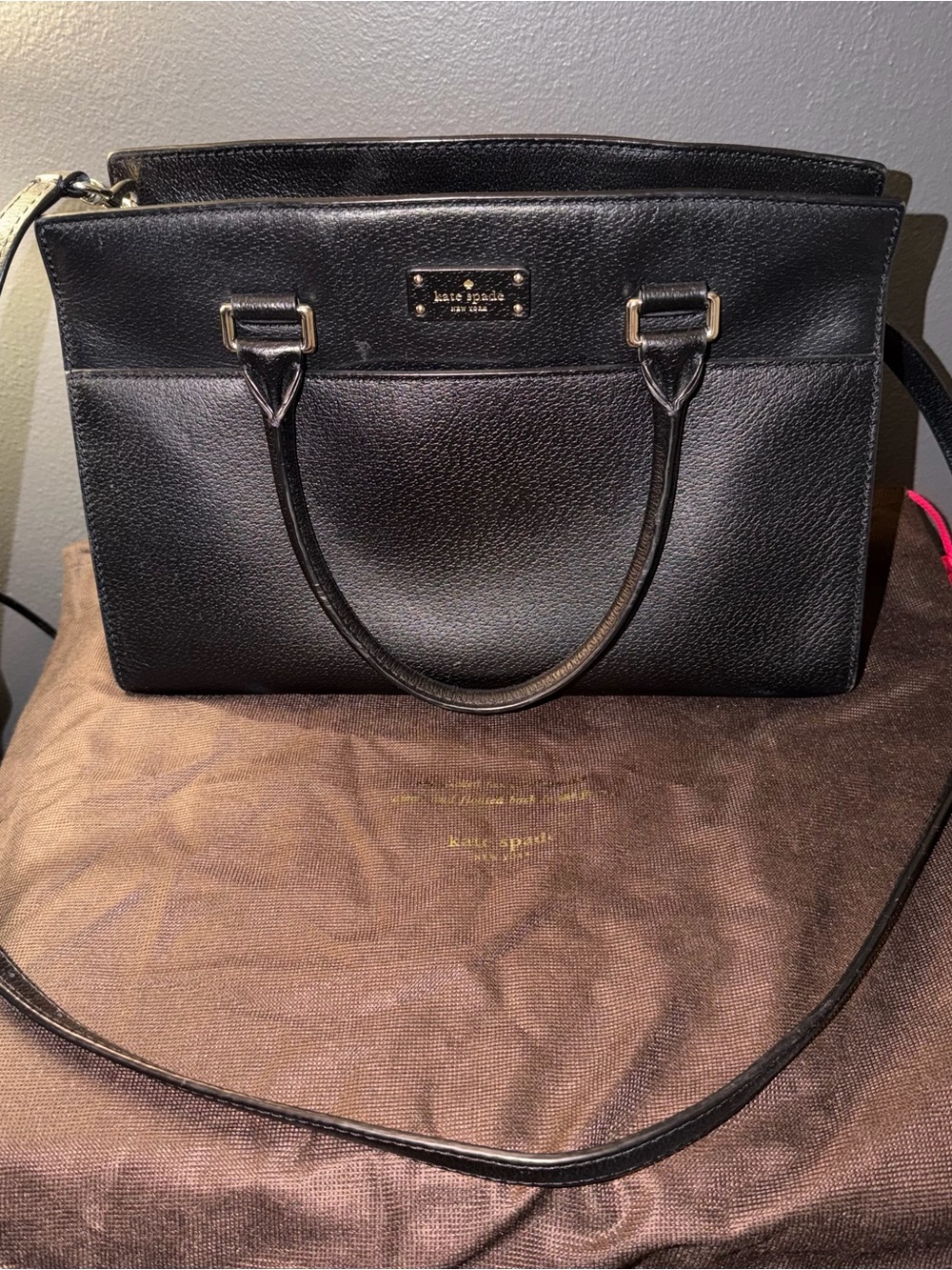 kate spade Black Pebbled Leather Satchel with Gold Hardware